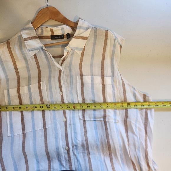 Rafaella White Stripe 100% Linen Belted Sleeveless Shirt Dress Midi Plus Size 2X - Picture 10 of 11